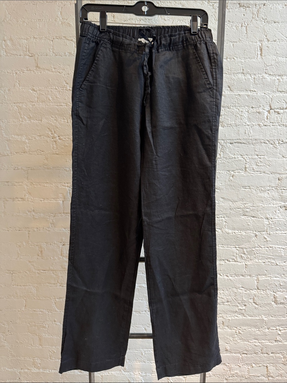 Two by Vince Camuto Black Drawstring Linen-Blend Wid Leg Pants